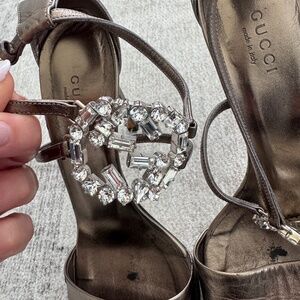 Gucci Interlocking G Logo Leather Sandals Heel